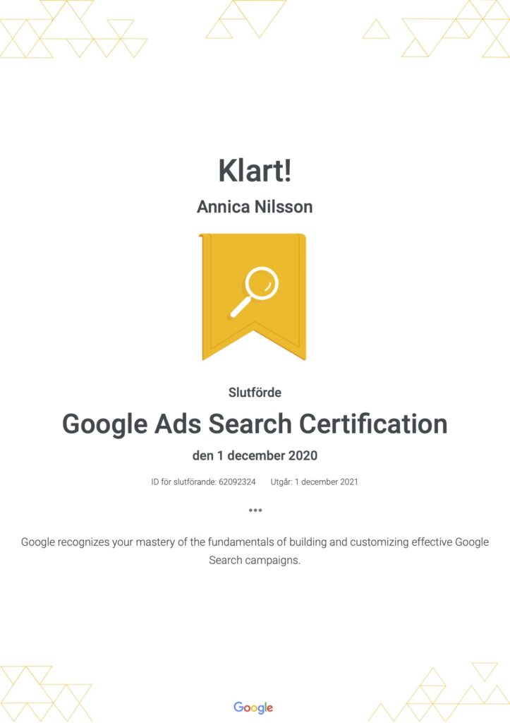 AnnicanilssonGoogleAdsSearchcertifikation